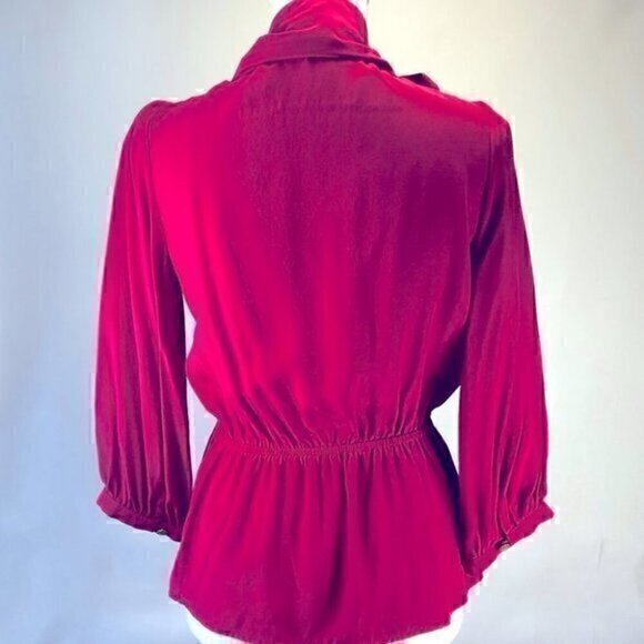 Leona by Lauren Leonard Shirt Womens Size Small Red Clara 100% Silk Tunic Blouse - Picture 4 of 10